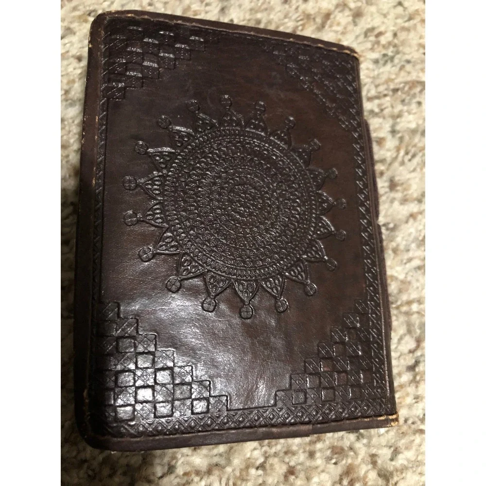 Vintage Embossed Leather Journal Handmade Deckle Edge Paper Mandala Brown
